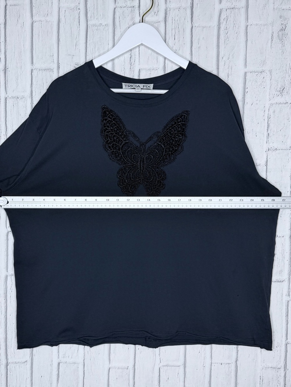 🦋 Tricia Fix Black Lace Butterfly Oversized Tee Top Size M Made in USA - Picture 4 of 7